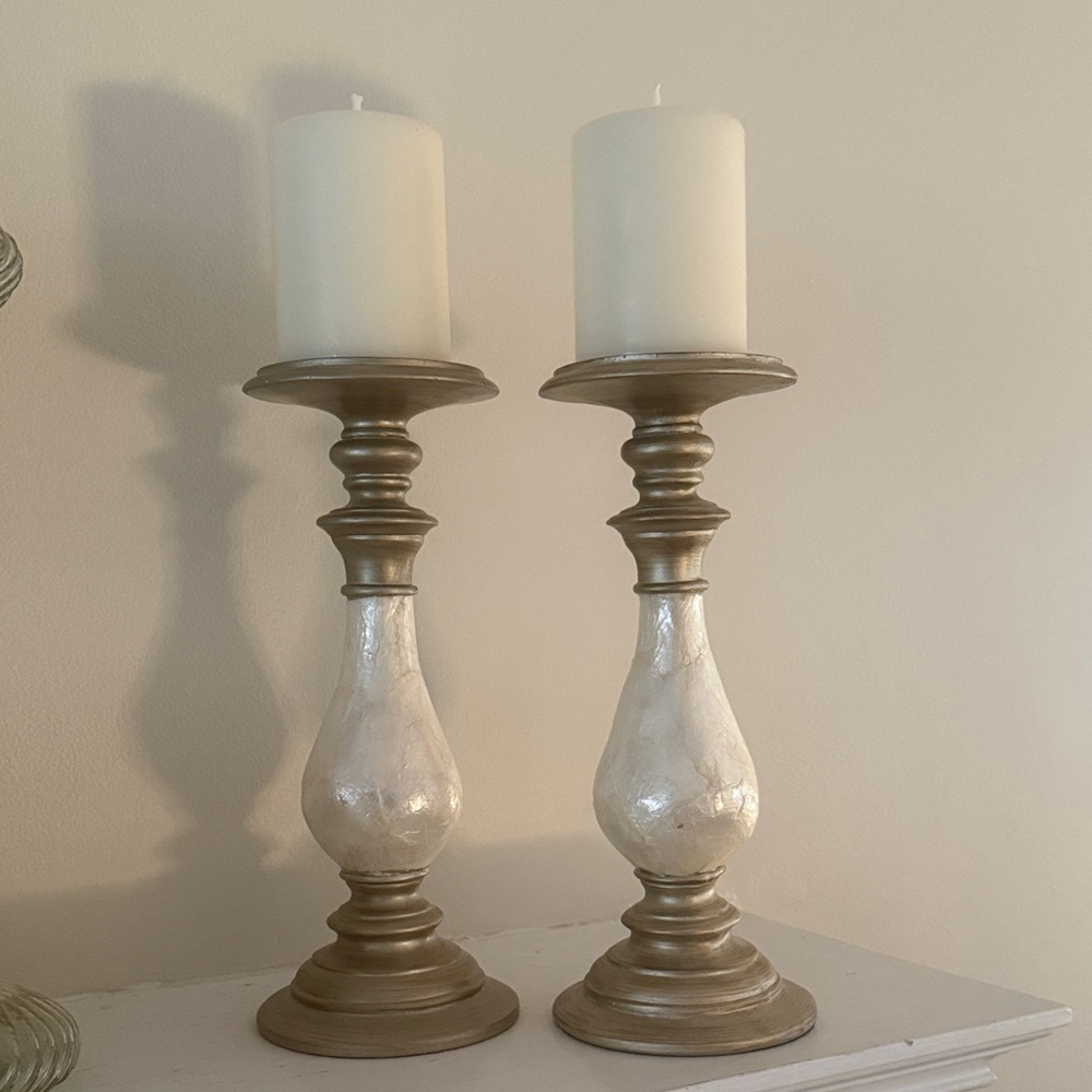 Pier 1 Mother of Pearl Winter Wonderland Candlesticks